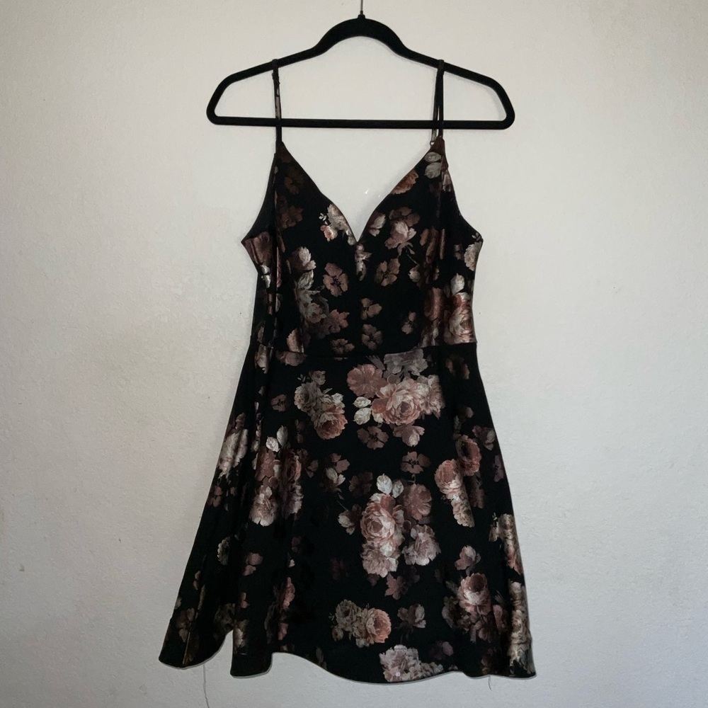 B Darlin Black and Pink Floral Mini Dress